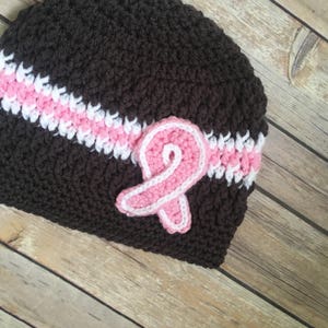 Crochet Breast Cancer Awareness Hat Beanie Cancer Hat Ribbon Hat Awareness Beanie Womens Hat image 3