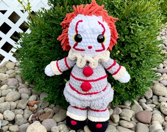 Pennywise Crochet Doll - Halloween - Handmade Plushie - Slasher Doll - Horror - Scary Doll - Cuddly Slasher - Crochet Plushie - Clown Doll