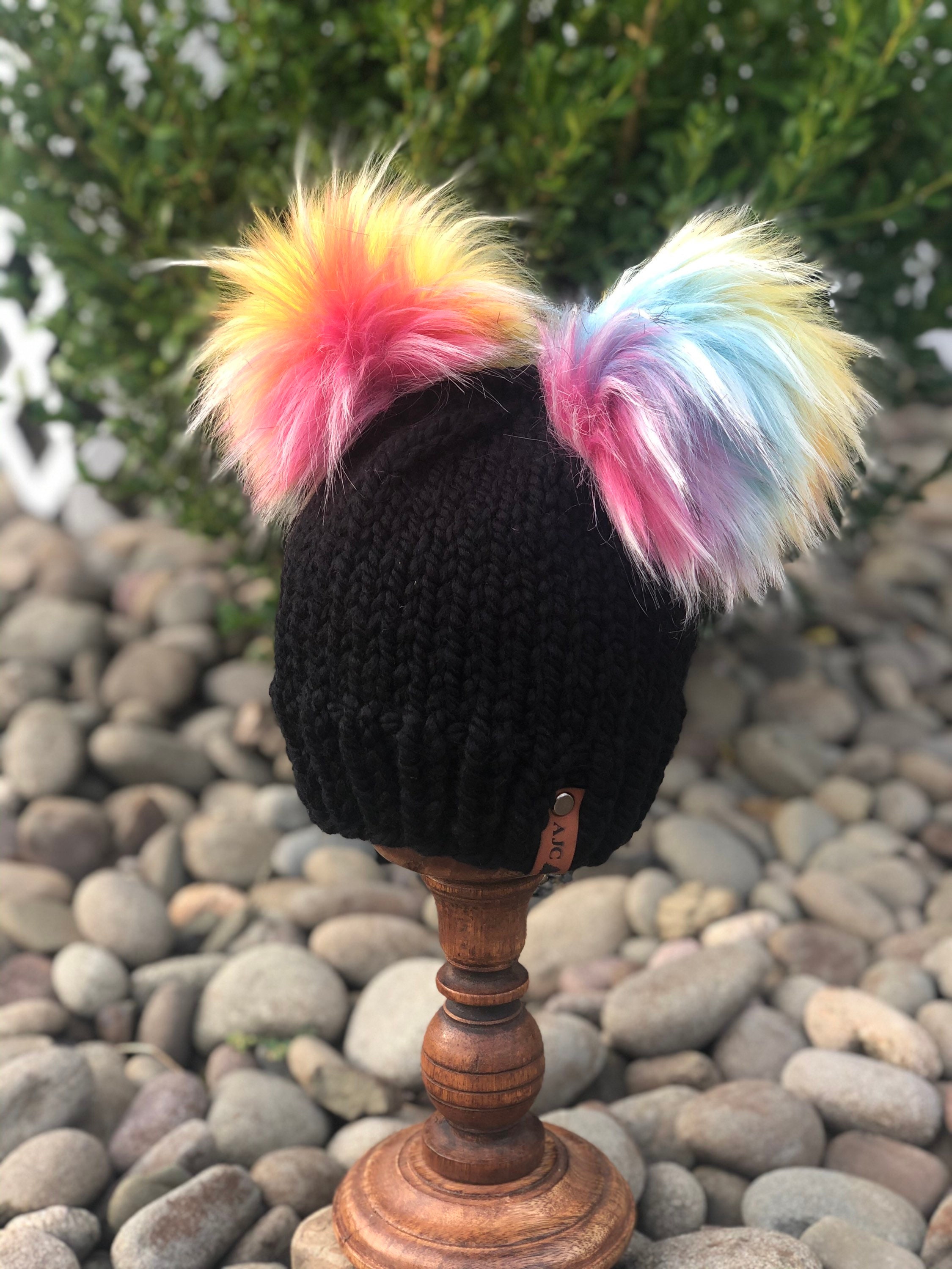 Rainbow Fur Pom Pom Hat Rainbow Faux Fur Pom-pom: 6 main image 3