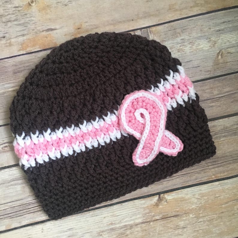 Crochet Breast Cancer Awareness Hat Beanie Cancer Hat Ribbon Hat Awareness Beanie Womens Hat image 2