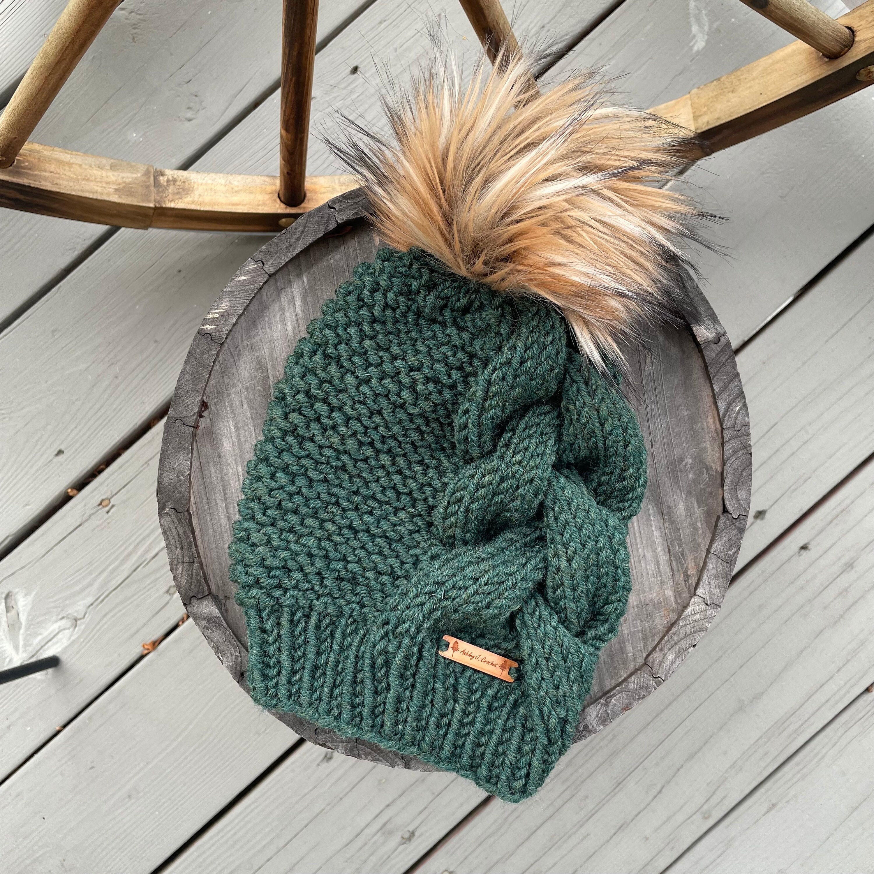 Elegant Beautiful braided Cream Knit Women\'s Hat with Faux Fur Pom Poms Knitted Faux Fur Pom Winter Beanie Hat with Double Knit Brim  main image 4