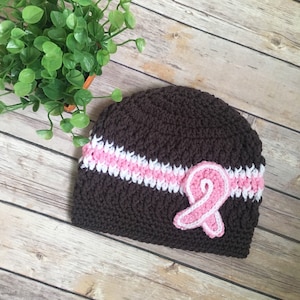 Crochet Breast Cancer Awareness Hat Beanie Cancer Hat Ribbon Hat Awareness Beanie Womens Hat image 1