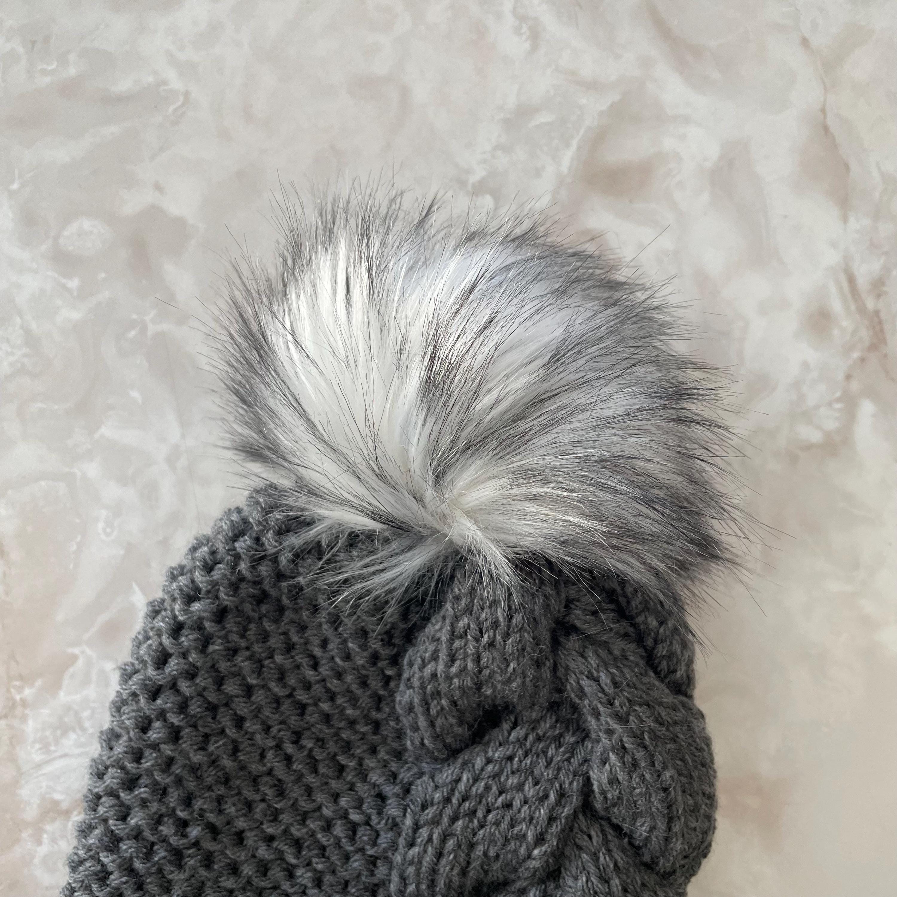 Hand Knit Braided Hat - Faux Fur Pom Pom - Chunky Beanie - Toque