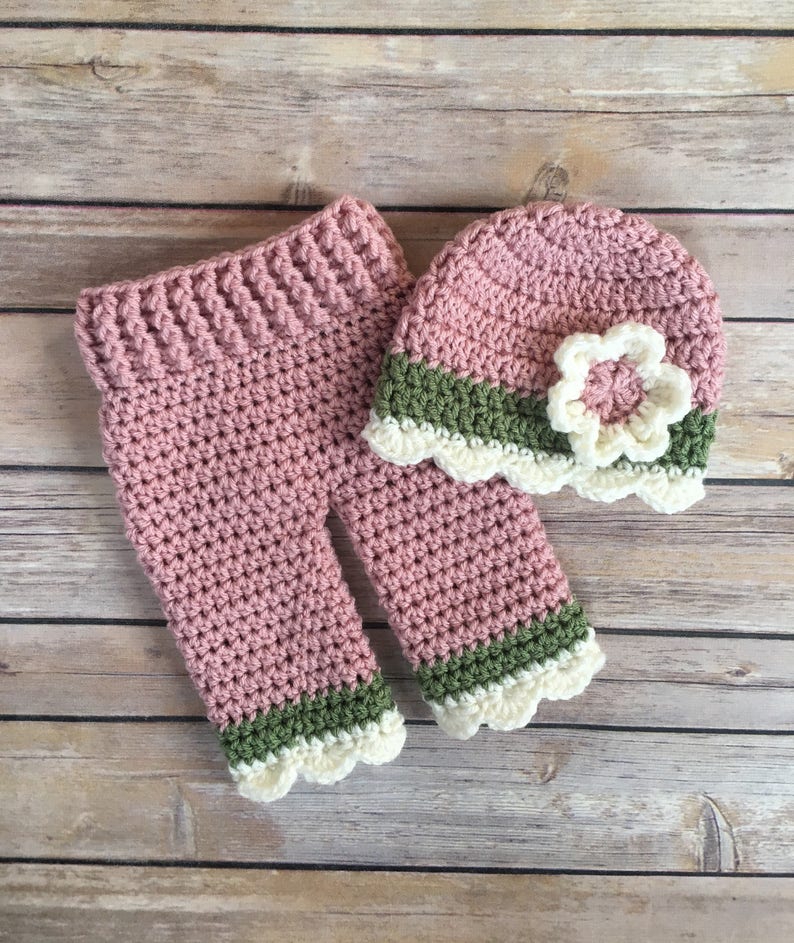 Crochet Newborn Girl Pants and Hat Set Newborn Photo Prop Etsy