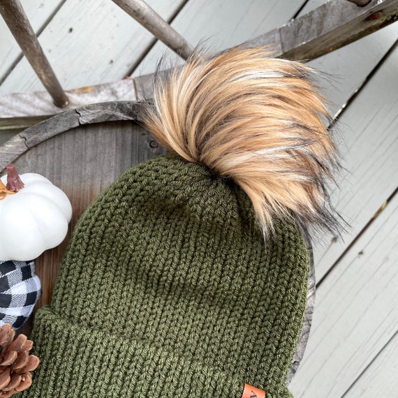 Handmade Knit Hat - Faux Fur Pom Pom - Womens Hat - Teen  display picture 3