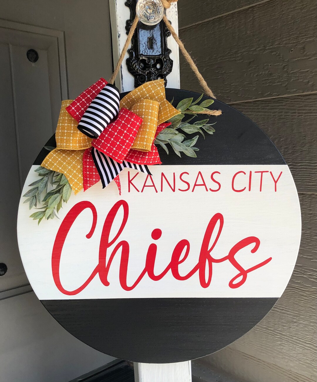 Hand Painted Kansas City Chiefs Door Hanger, Front Porch Decor, Kansas