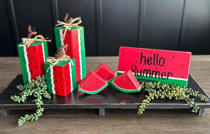 Watermelon Block Set Decorative Summer Watermelon Blocks, Summer Decor, Watermelon Decor - Etsy