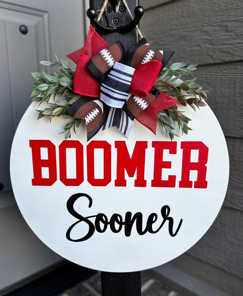 Hand Painted Boomer Sooner Door Hanger, Front Porch Decor, Oklahoma ...