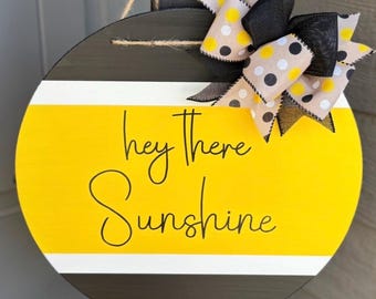 Letrero "Hola, sol", adorno para puerta de verano, decoración para la puerta principal, letrero redondo, letrero de madera, decoración para el porche de verano