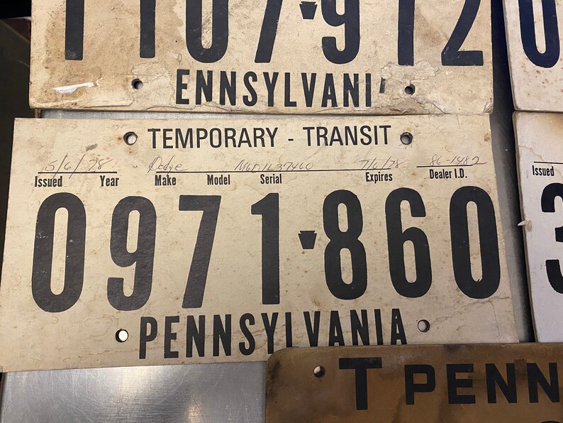 5 Vintage Pa Temporary License Plates . Vintage Pennsylvania Etsy Canada