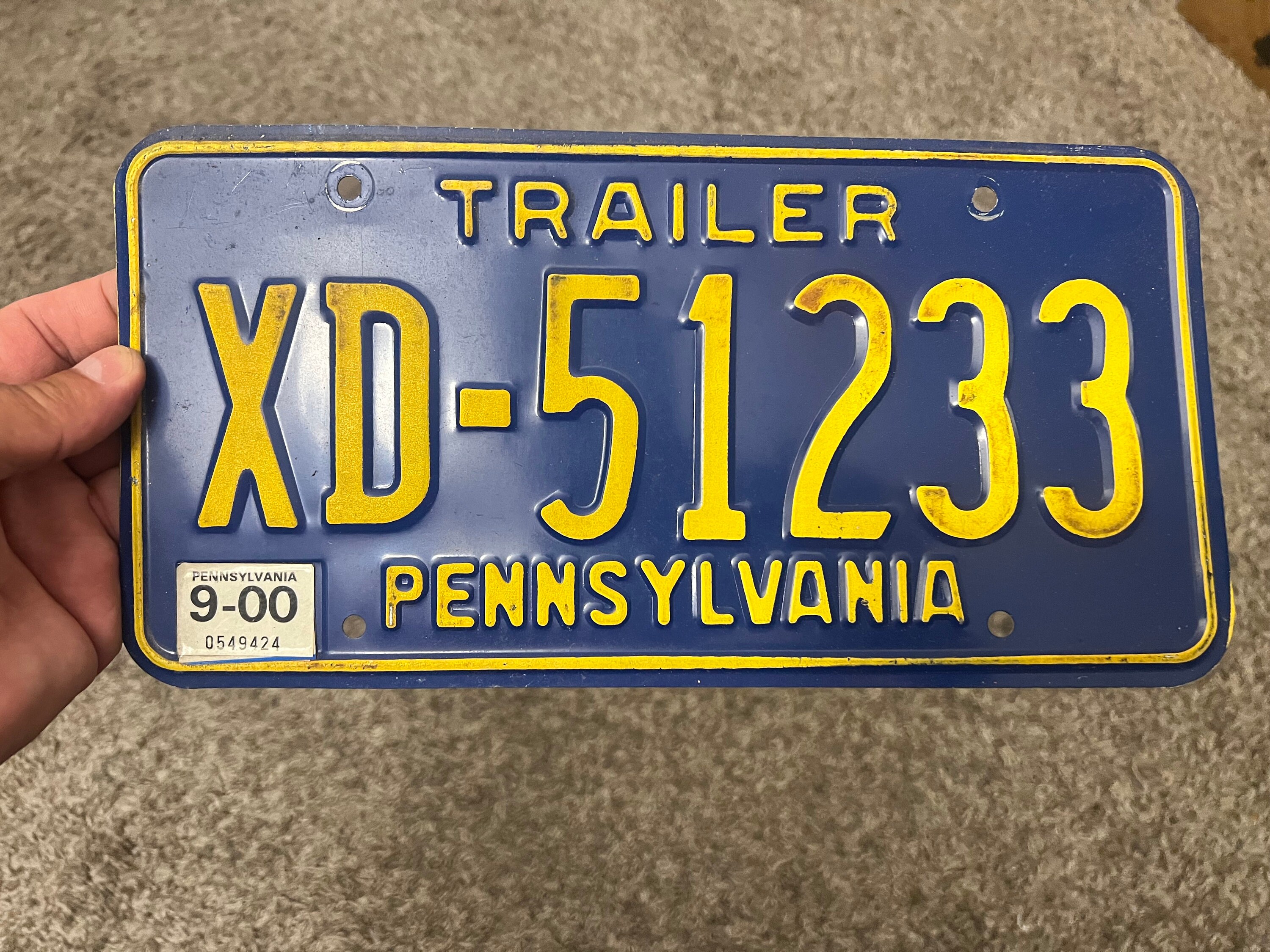 Vintage Pennsylvania License Plate XD51233 . Pa License Plate