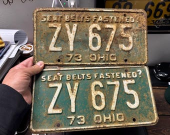 Vintage California Horseless Carriage License Plate Pair - Red