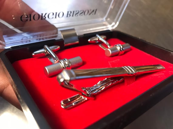 Vintage Giorgio Bissoni cufflinks and tie clip set . Giorgio bissoni cufflinks . Giorgio bissoni tie clip