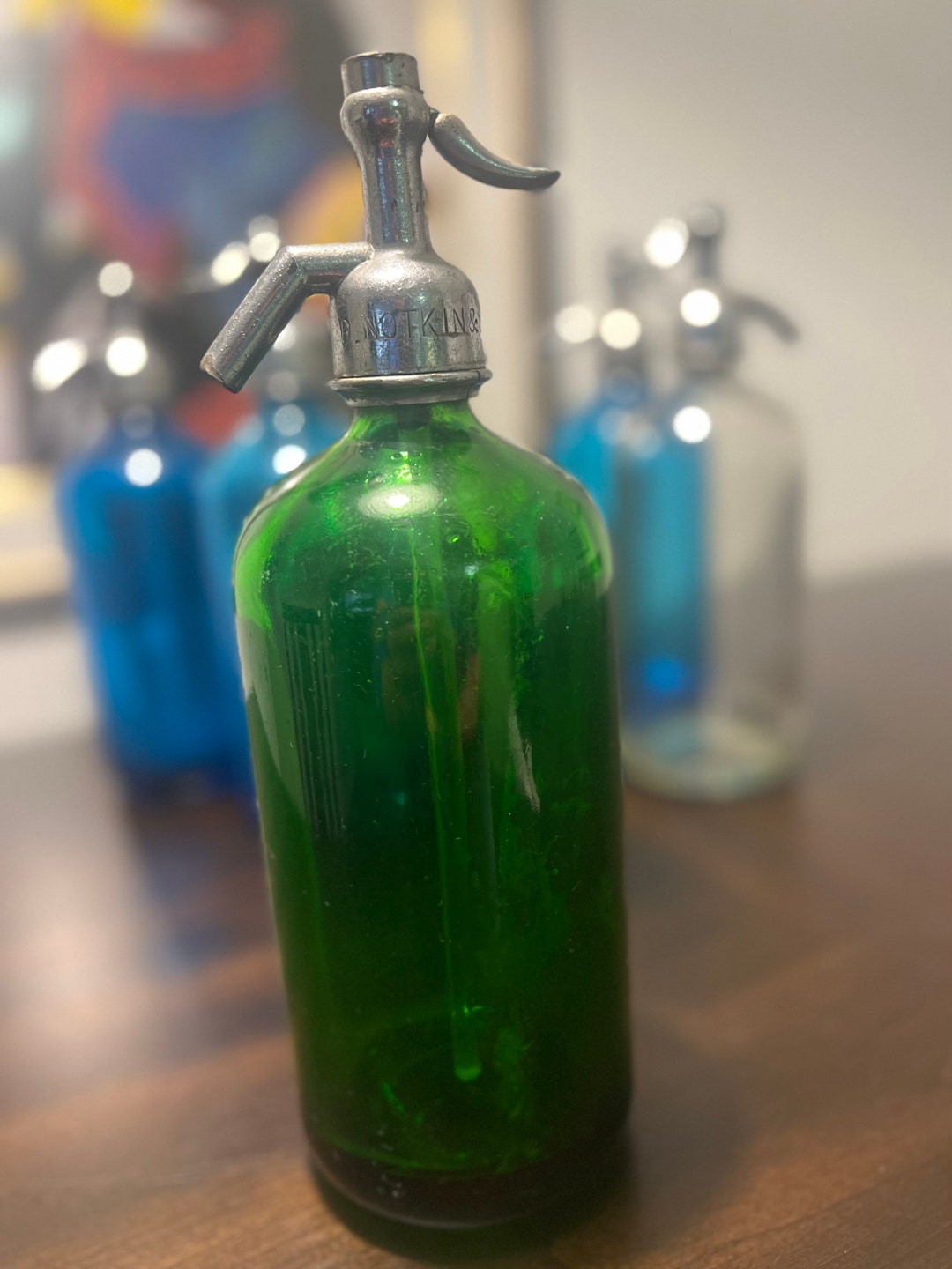 Antique Green Glass Seltzer Bottle W Advertising D Notkin & Etsy