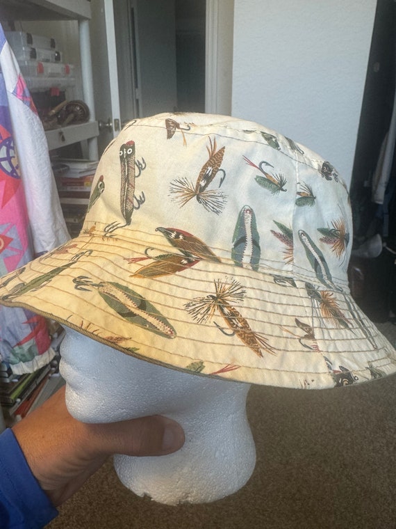 Vintage Fishing Hat with Lures and Flys Design Pattern
