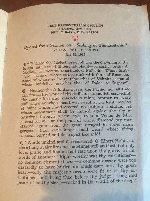 1921 Selected Writings Of Elbert Hubbard Nee York City New York Elbert Hubbard Book - 