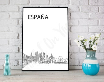 Spain Print | Printable Download | Minimalist Black and White Illustration