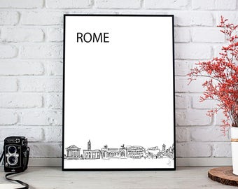 Print | Rome City Skyline | Printable Download | Minimalist Black and White Illustration