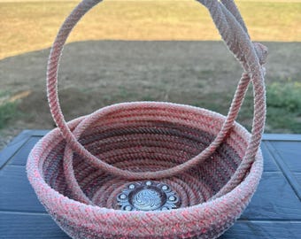 Authentique panier en corde Lariat avec concho argenté - Décoration occidentale, maison rustique