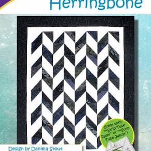 May include: A quilting pattern for a herringbone quilt using 2 1/2 inch strips. The pattern is called "Strip Tube Herringbone" and is designed by Daniela Stout. The pattern is for a table runner, baby, lap, throw, twin, queen, or king size quilt.