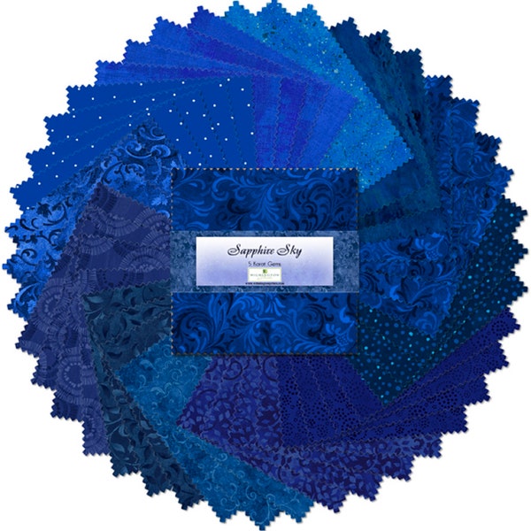 Sapphire Sky Pre-Cut Fabric - 42pcs 5 Inch Charms -  Wilmington Prints Essential Gems - Quilting Precuts - REVISED 7/29/22