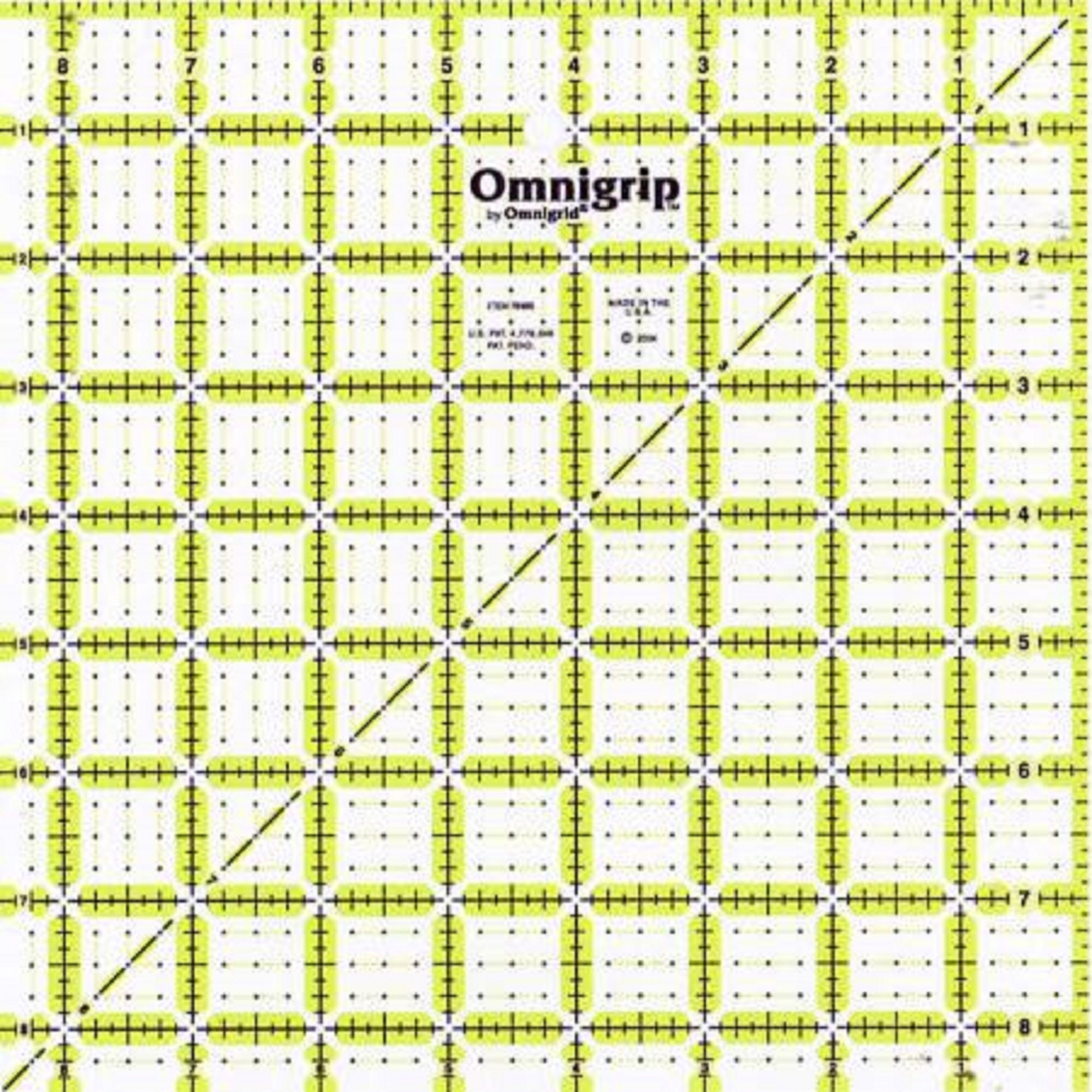 Omnigrid Omnigrip Neon Ruler 8-1/2in Square Quilting Ruler 