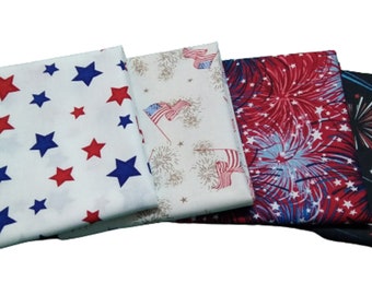 Patriotic / Americana Prints / 4 pc Fat Quarter Bundle / Quilting or Crafting Precuts