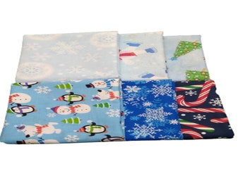 Blue Winter Wonderland Christmas Prints Fat Quarter Bundle 6 pcs No Duplicates