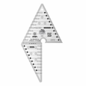 May include: A clear, non-slip multi-size triangle ruler with measurements and markings for quilting. The ruler has a triangular shape with a cut-out section and includes the text "creative grids" and "2 Peaks in 1 6" Triangle".