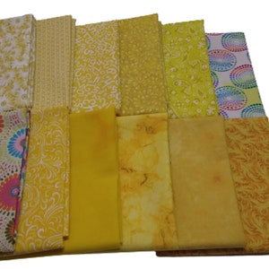 Fat Quarter Bundle - Yellow Prints - No Duplicates - 12 pcs