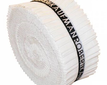 2-1/2in Strips Roll Up Kona Solids White Colorway 40pcs - Quilting Precuts