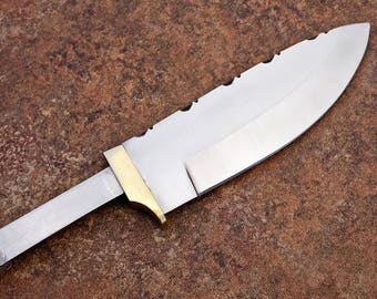 Knife Blank Drop Point D2 D-2 Steel Hidden Tang Knives Blades +Brass Guard [H-BLANK-42-D2-BRASS]