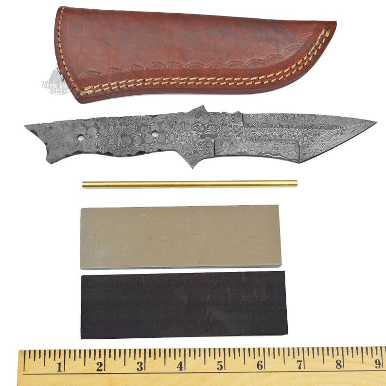 Knife Kit Build Your Own Damascus Tanto Knife With Tanblack Etsy