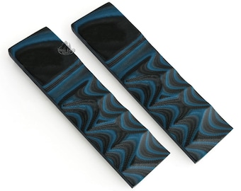 May include: Two black and blue patterned knife scales. The scales have a swirling pattern of black and blue.