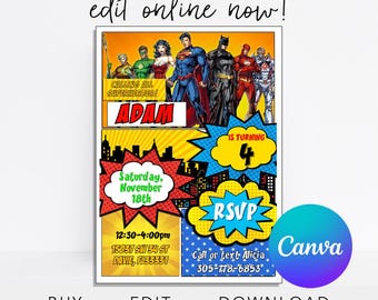 Superhero Invitation, Superhero Birthday Invitation, Superhero Party Invitation, Superhero Birthday Party Invitation