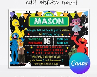Sesame Street Invitation, Sesame Street Party Invitation, Sesame Street Birthday Invitation, Sesame Street Birthday Party Invitation