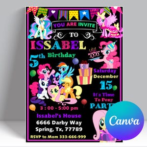 My Little Pony Birthday Invitation: Canva Template (Digital Download)