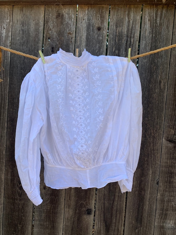 White cotton Edwardian blouse with embroidery