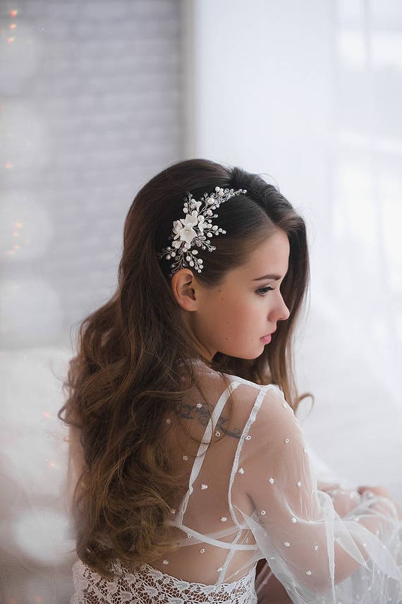 floral ivory bridal hair comb pearl silver gold wedding headpiece flower  headdress bridal hair piece wedding headband accessories comb clip