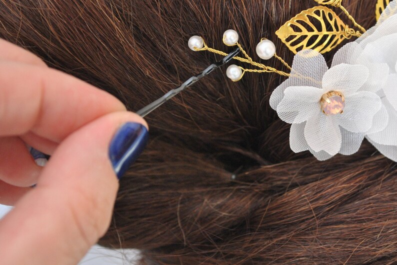 Hair pins for brides Chiffon hair clip Pink gold hair pins Wedding veil hair pieces Bridal hair pins Flower headwear Bridesmaid hair pins
