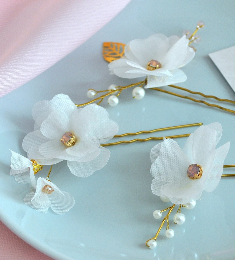 Hair pins for brides Chiffon hair clip Pink gold hair pins Wedding veil hair pieces Bridal hair pins Flower headwear Bridesmaid hair pins