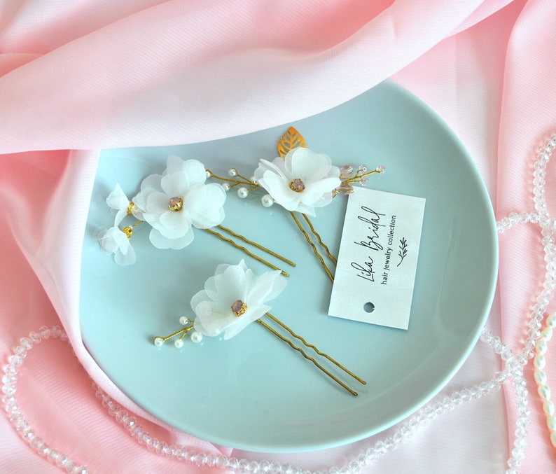 Hair pins for brides Chiffon hair clip Pink gold hair pins Wedding veil hair pieces Bridal hair pins Flower headwear Bridesmaid hair pins