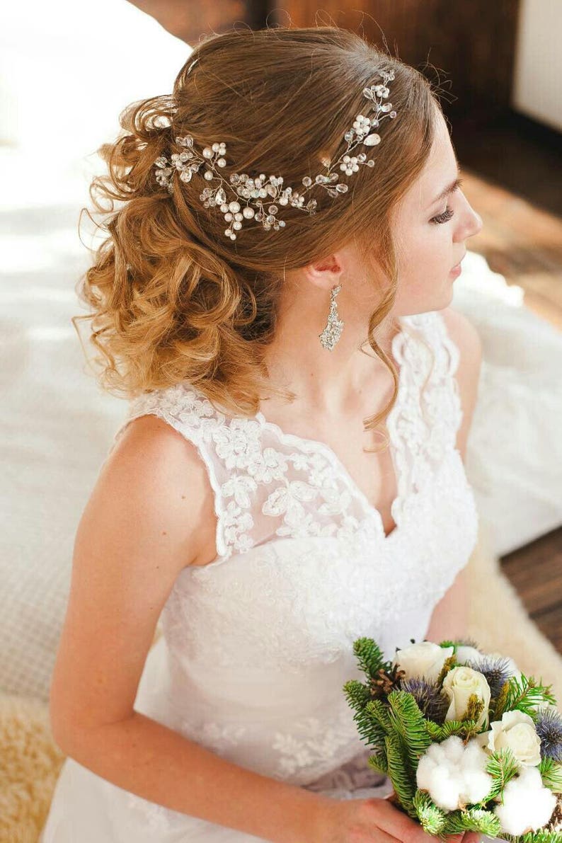 Jeweled Bridal Headband Wedding Hair Vine Pearl Crystal Hair Piece Beaded Pearl Floral Headpiece Bridal Pearl Vine Tiara Crown Adornment