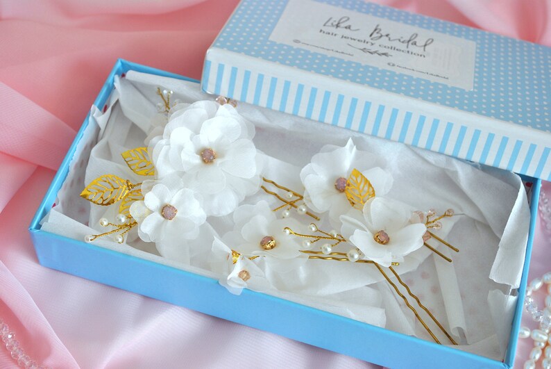 Hair pins for brides Chiffon hair clip Pink gold hair pins Wedding veil hair pieces Bridal hair pins Flower headwear Bridesmaid hair pins