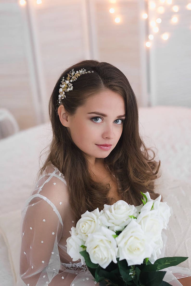 Gold Hair Comb Wedding Bridal Jeweled Headpieces Gold Pearl Etsy