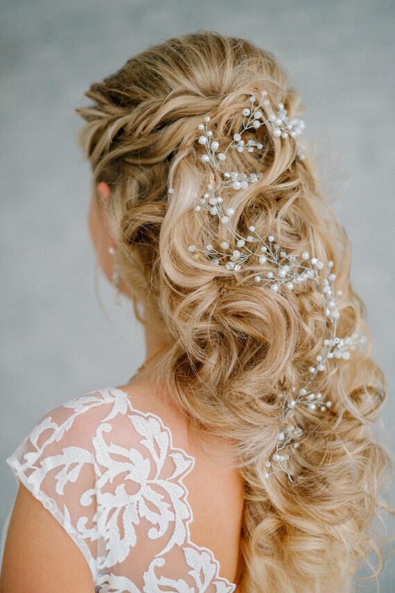 Extra Long Hair Vine Bridal Headpiece White Ivory Pearl Etsy