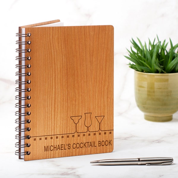 Personalised A5 Wooden Recipe Book - Cocktails