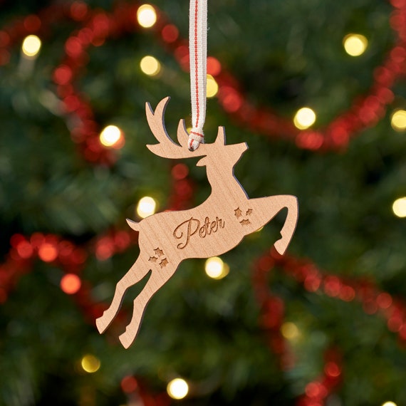 Personalised Christmas Tree Decoration Leaping Reindeer Etsy UK