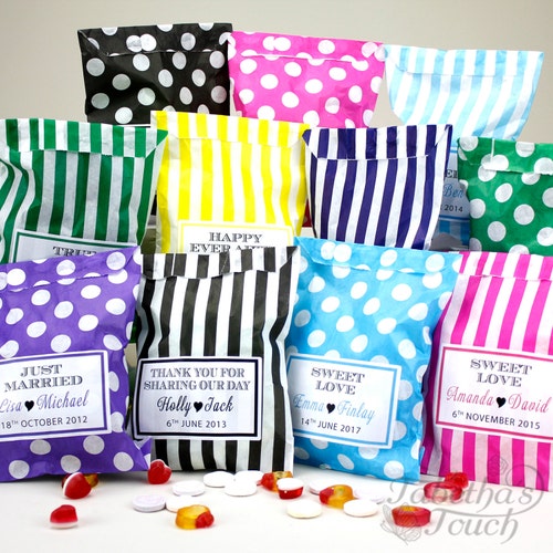 Personalised Christening sweet bags candy striped sweet bags Christening Party 