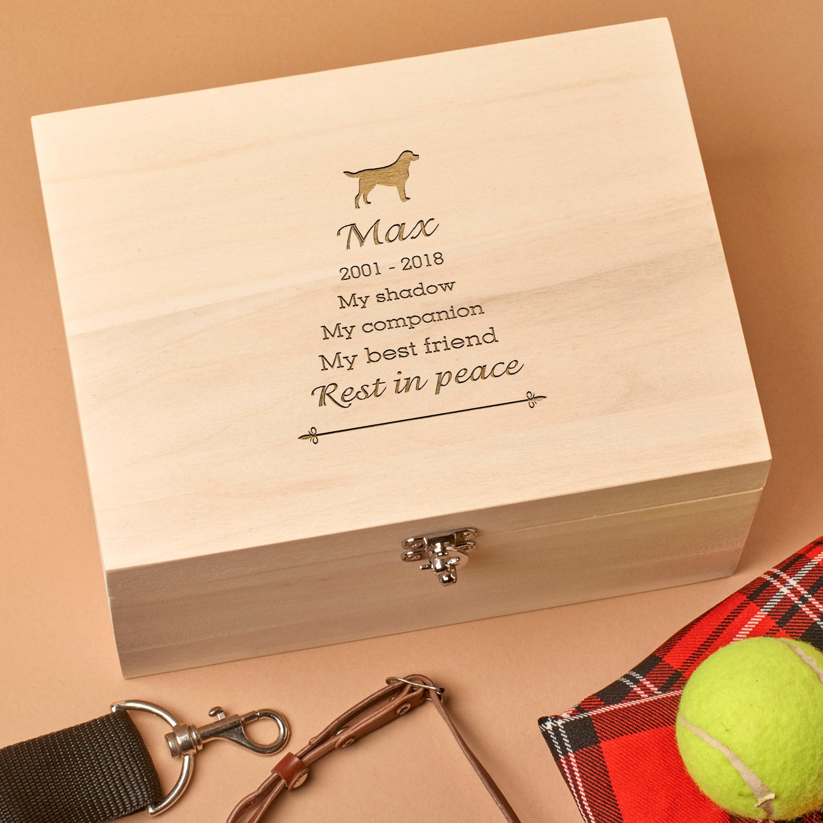 Personalised Wooden Pet Memorial Box - Engraved Photo